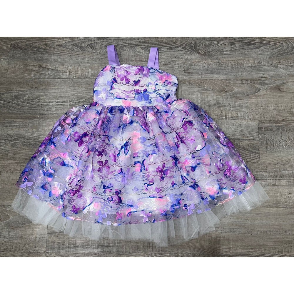 Halabaloo Confetti GIrl’s Party Dress size 6 Purple Pink White Extra Button NWT